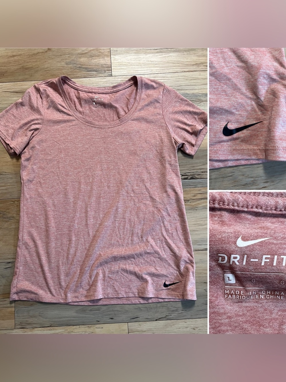 Women’s Size Large - Pink with Black Nike Logo Checkmark - Scoop Neck - Top